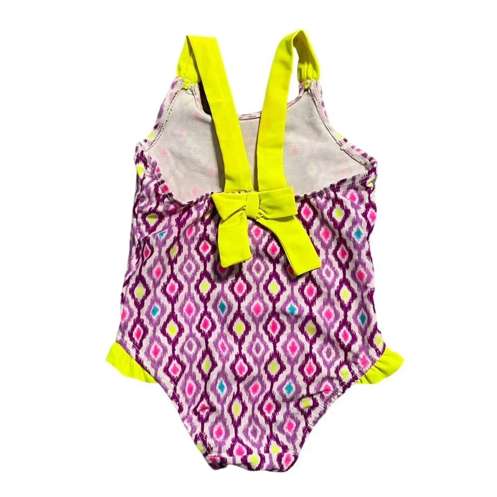 Children's Place 12-18m Neon & Purple Geometric Swim Bathing Suit